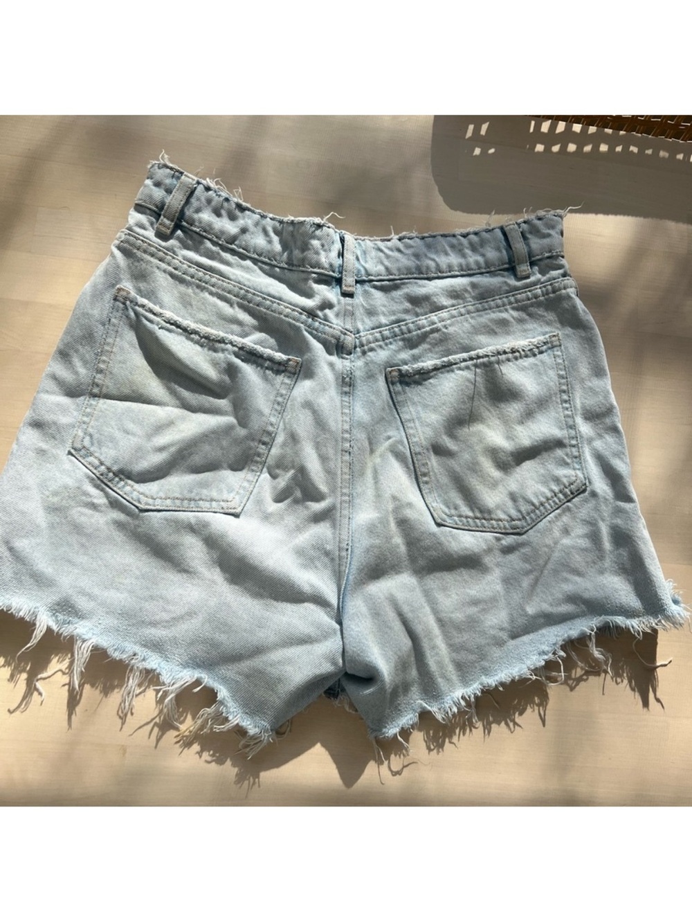 Zara Light Blue Distressed Denim Shorts